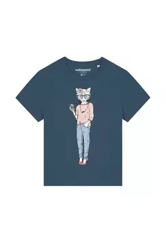 Футболка с принтом HIPSTER CAT WITH MOUSTACHE watapparel, бирюзовый