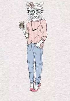 Футболка с принтом HIPSTER CAT WITH MOUSTACHE watapparel, цвет Mottled Light Grey