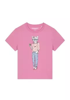 Футболка с принтом HIPSTER CAT WITH MOUSTACHE watapparel, светло-розовый