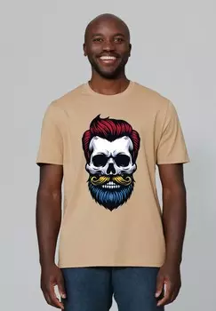 Футболка с принтом HIPSTER SKULL watapparel, бежевый
