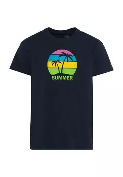 Футболка с принтом, хлопок, мужская MANGUUN, темно-синий