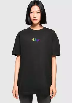 Футболка с принтом HOPE RAINBOW OVERSIZED BOYFRIEND TEE Merchcode, цвет black
