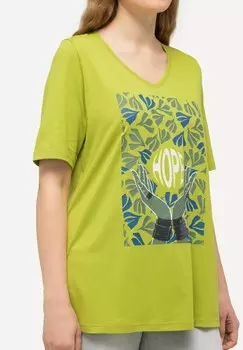 Футболка с принтом HOPE SHORT SLEEVE V-NECK GRAPHIC Ulla Popken, зеленый