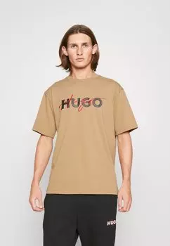 Футболка с принтом HUGO, бежевый