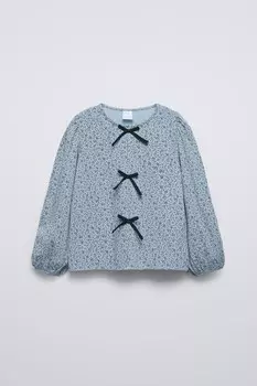 Футболка с принтом и бантами ZARA, синий