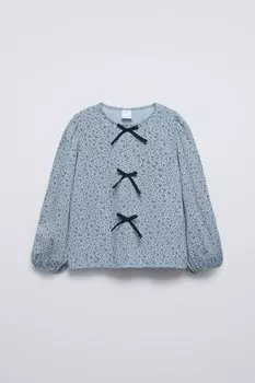 Футболка с принтом и бантами ZARA, синий
