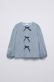 Футболка с принтом и бантами ZARA, синий