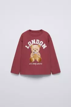 Футболка с принтом и бантом ZARA, бордо