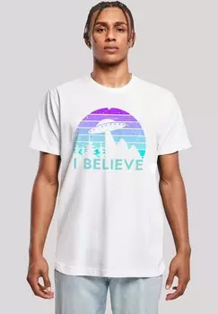 Футболка с принтом I BELIEVE UFO ALIEN SPACECRAFT RETRO F4NT4STIC, белый