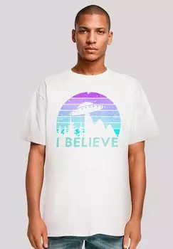 Футболка с принтом I BELIEVE UFO ALIEN RAUMSCHIFF RETRO F4NT4STIC, белый