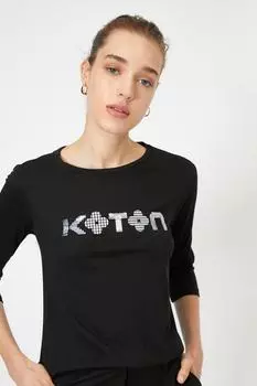 Футболка с принтом и длинным рукавом Koton, черный