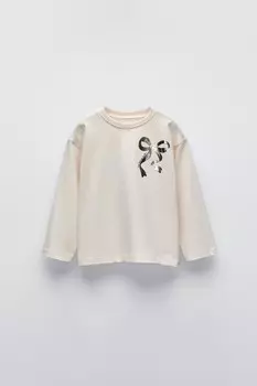Футболка с принтом и фольгированной детали ZARA, экрю