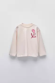 Футболка с принтом и фольгированной детали ZARA, светло-розовый