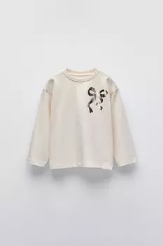 Футболка с принтом и фольгированной детали ZARA, экрю