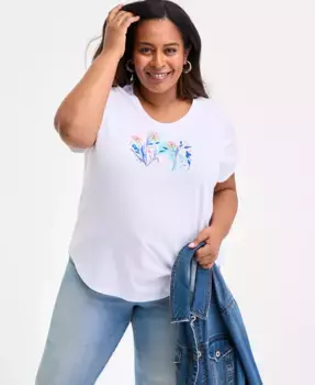 Футболка с принтом и круглым вырезом больших размеров Style & Co, белый
