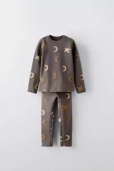 Футболка с принтом и леггинсы co-ord ZARA, цвет stone