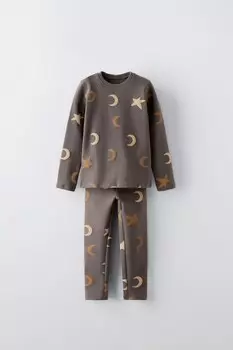 Футболка с принтом и леггинсы co-ord ZARA, цвет stone