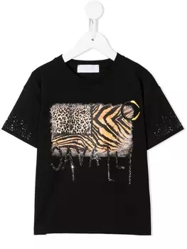 Футболка с принтом и логотипом Roberto Cavalli Junior, черный