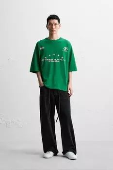 Футболка с принтом и лозунгами ZARA, темно-зеленый