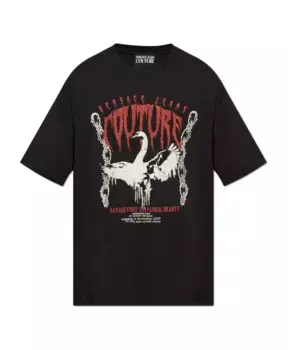 Футболка с принтом и мерцающими пайетками Versace Jeans Couture, черный