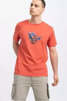 Футболка с принтом и овальным вырезом Kaft, красный