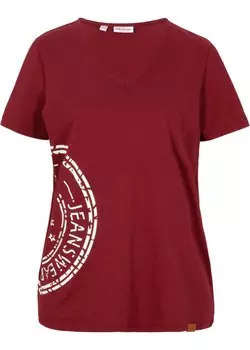 Футболка с принтом и v-образным вырезом John Baner Jeanswear, бордовый