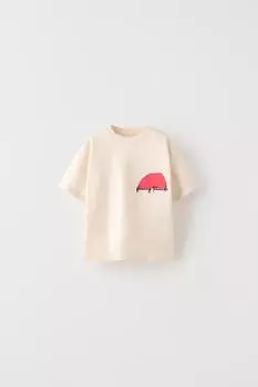 Футболка с принтом и вышиванным слоганом ZARA, экрю