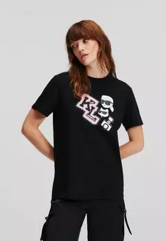 Футболка с принтом IKONIK VARSITY TEE KARL LAGERFELD, черный
