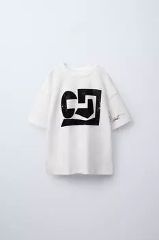 Футболка с принтом из флока ZARA, белый