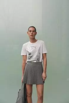 Футболка с принтом из фольги ZARA, белый