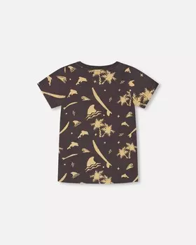 Футболка с принтом из органического хлопка, темно-серая Deux par Deux