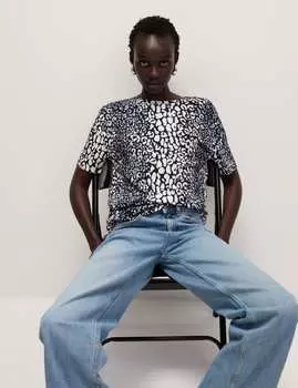 Футболка с принтом из смеси хлопка и модала Marks & Spencer, темно-синий