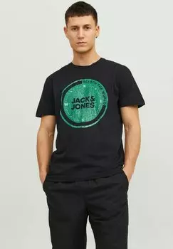 Футболка с принтом Jack & Jones, черный меланж