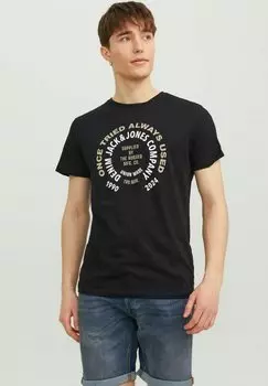 Футболка с принтом Jack & Jones, черный меланж