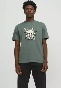Футболка с принтом Jack & Jones, зеленый меланж