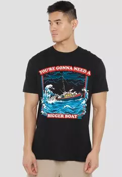Футболка с принтом JAWS BIGGER BOAT RETRO Universal Studios, черный
