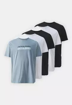 Футболка с принтом Jjcyber Tee Crew Neck 5 Pack Jack & Jones, белый/черный