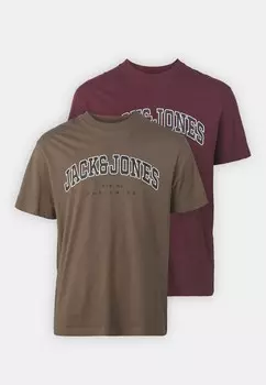 Футболка с принтом JJECALEB VARSITY TEE O NECK 2 PACK Jack & Jones, коричневый