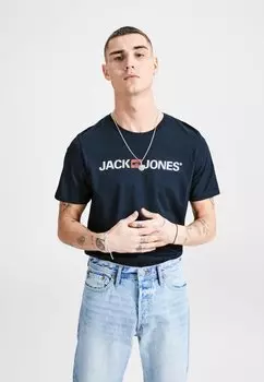 Футболка с принтом JJECORP LOGO CREW NECK Jack & Jones, темно-синий деним