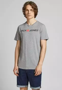 Футболка с принтом JJECORP LOGO CREW NECK Jack & Jones, светло-серый меланж