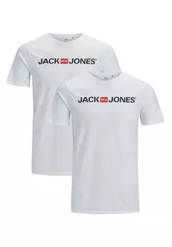 Футболка с принтом JJECORP LOGO KURZARM 2 PACK Jack & Jones, белый деним
