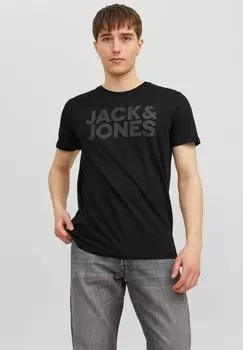 Футболка с принтом JJECORP LOGO SS O NECK NOOS Jack & Jones, черный