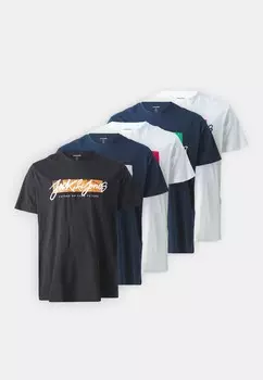Футболка с принтом JJTILEY JJNOLAN TEE CREW 5 PACK Jack & Jones, темно-синий