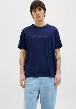 Футболка с принтом JORFREDERIKSBERG SS CREW NECK NOOS Jack & Jones, темно-синий