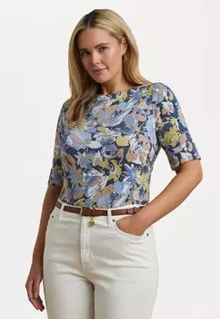 Футболка с принтом JUDY FLORAL STRETCH COTTON BOATNECK TEE Lauren Ralph Lauren Woman, синий