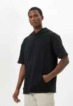 Футболка с принтом KANGAROO POCKET DETAIL LOOSE FIT SHORT SLEEVE HOODED Koton, черный