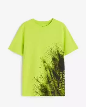 Футболка с принтом капля краски H&M Paint Drop Printed, ярко зеленый