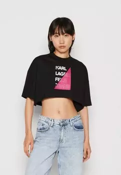 Футболка с принтом Karl Lagerfeld Jeans CROPPED CUT LOGO TEE, черный