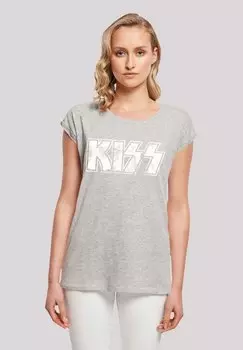 Футболка с принтом KISS ROCK BAND VINTAGE LOGO F4NT4STIC, серый