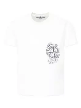Футболка с принтом компаса Stone Island Junior, белый